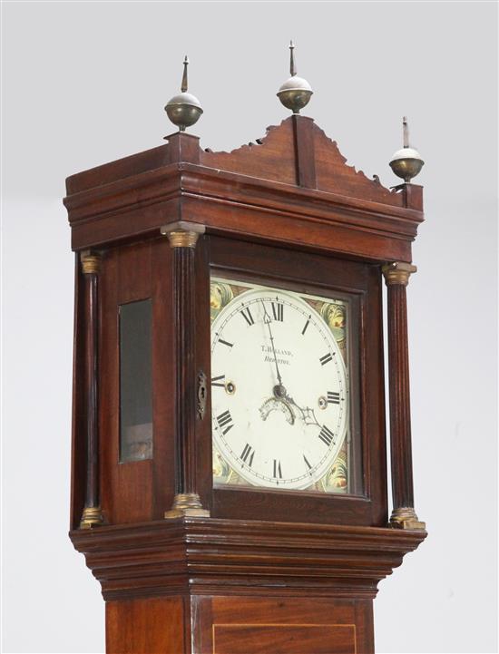 T.Holland of Brighton. An early 19th century inlaid mahogany eight day longcase clock, 7ft 5in.